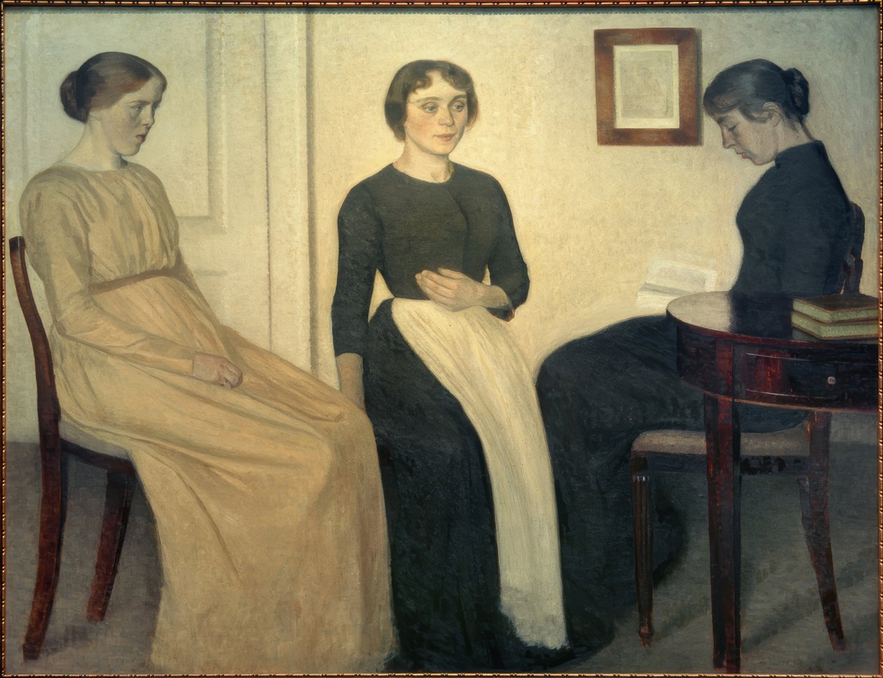 Drie jonge vrouwen door Vilhelm Hammershoi
