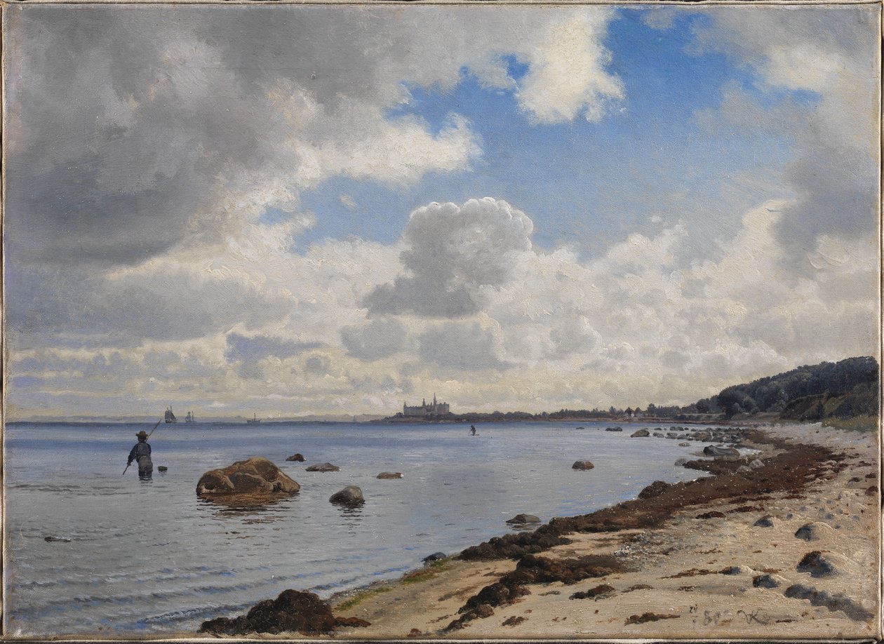 Noordkust van Seeland met uitzicht op Kronborg door Vilhelm Kyhn