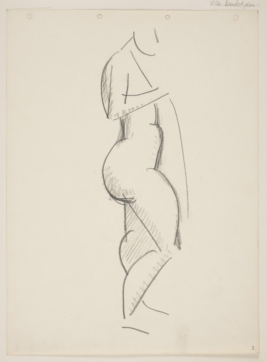Staande naakte vrouw, profiel naar rechts, draperie in de hand door Vilhelm Lundstrøm