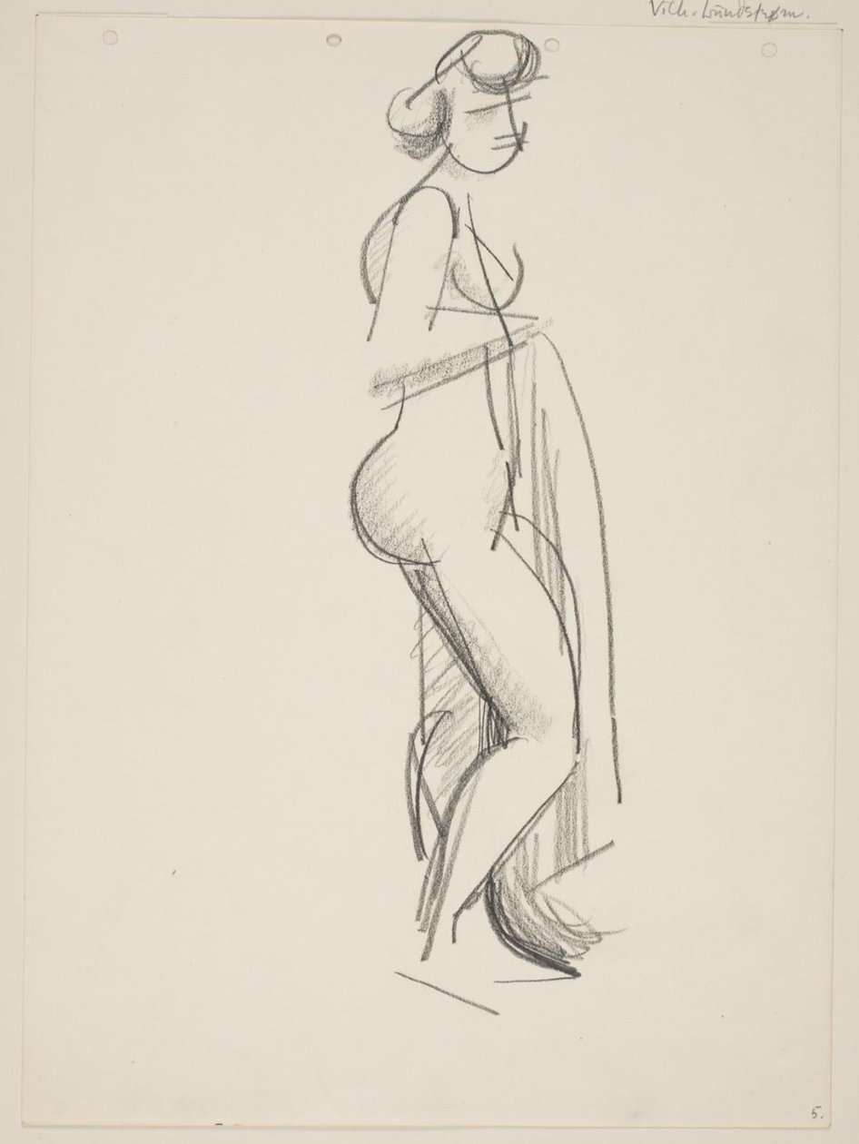 Staande naakte vrouw, profiel naar rechts, draperie in de hand door Vilhelm Lundstrøm