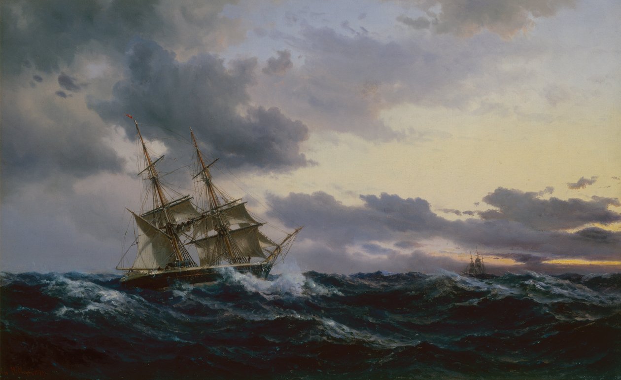 Zeilschepen in een Stormachtige Zee door Vilhelm Melbye