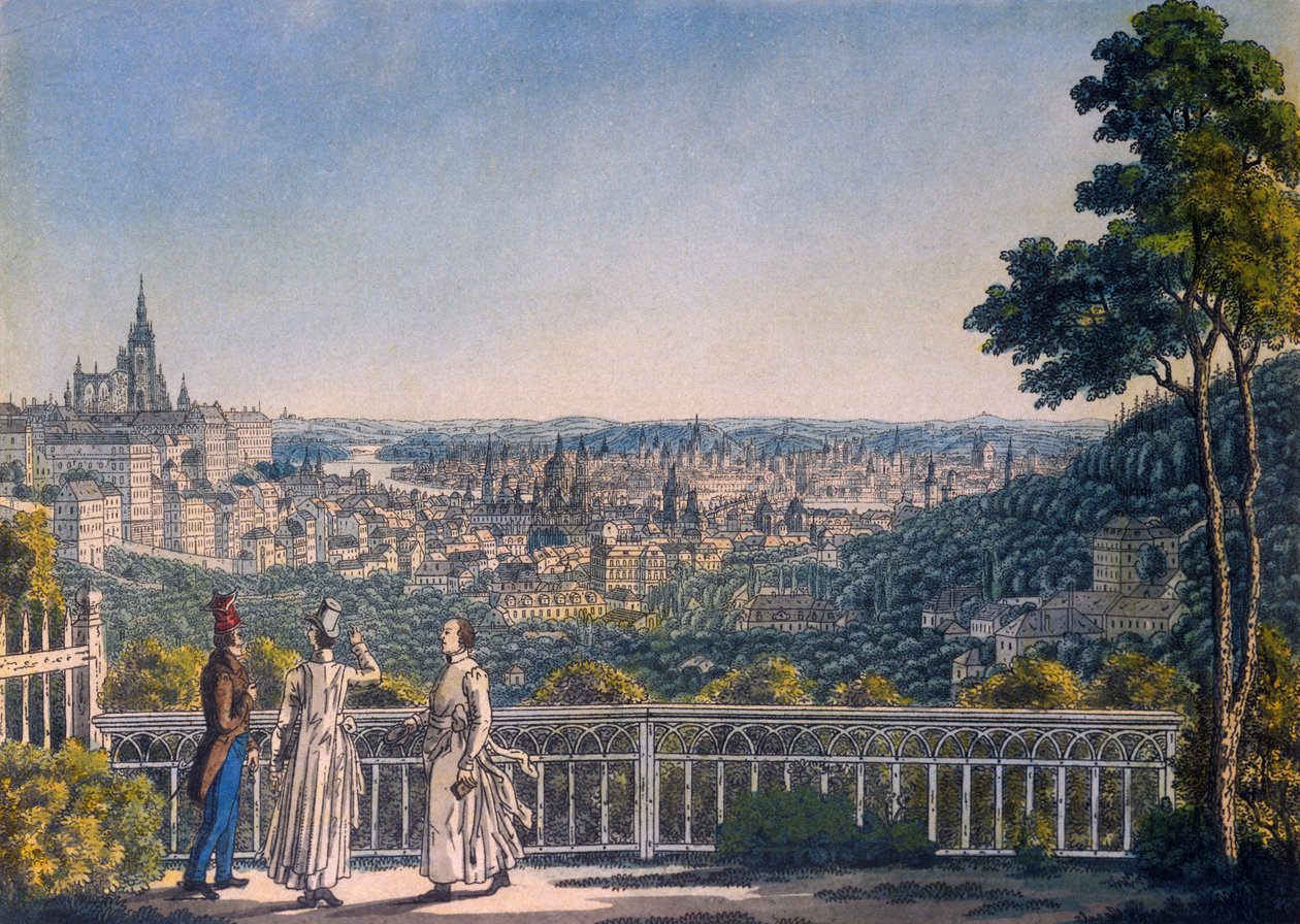 Uitzicht op Praag vanuit de tuin van het Strahov-klooster, 1835 door Vincenc Morstadt