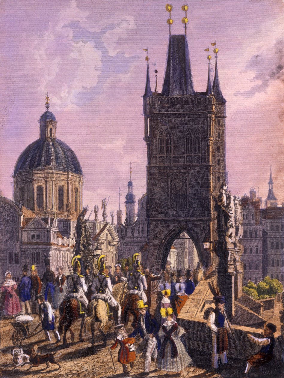 Uitzicht op de Oude Stadsbrugtoren vanaf de Karelsbrug, 1847 door Vincenc Morstadt