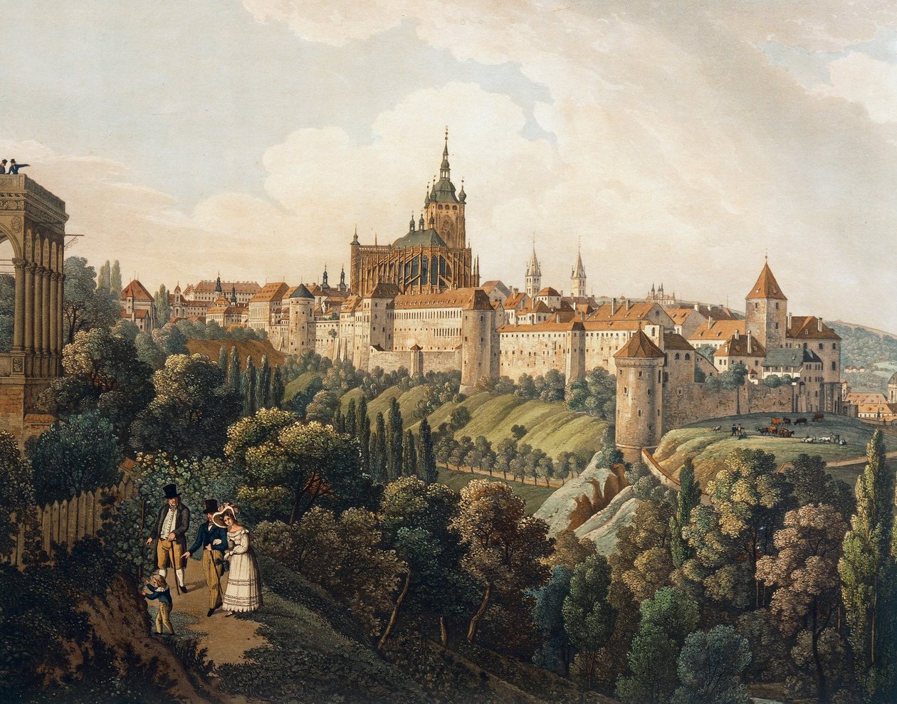 Uitzicht op Praag vanaf Belvedere door Vincenc Morstadt