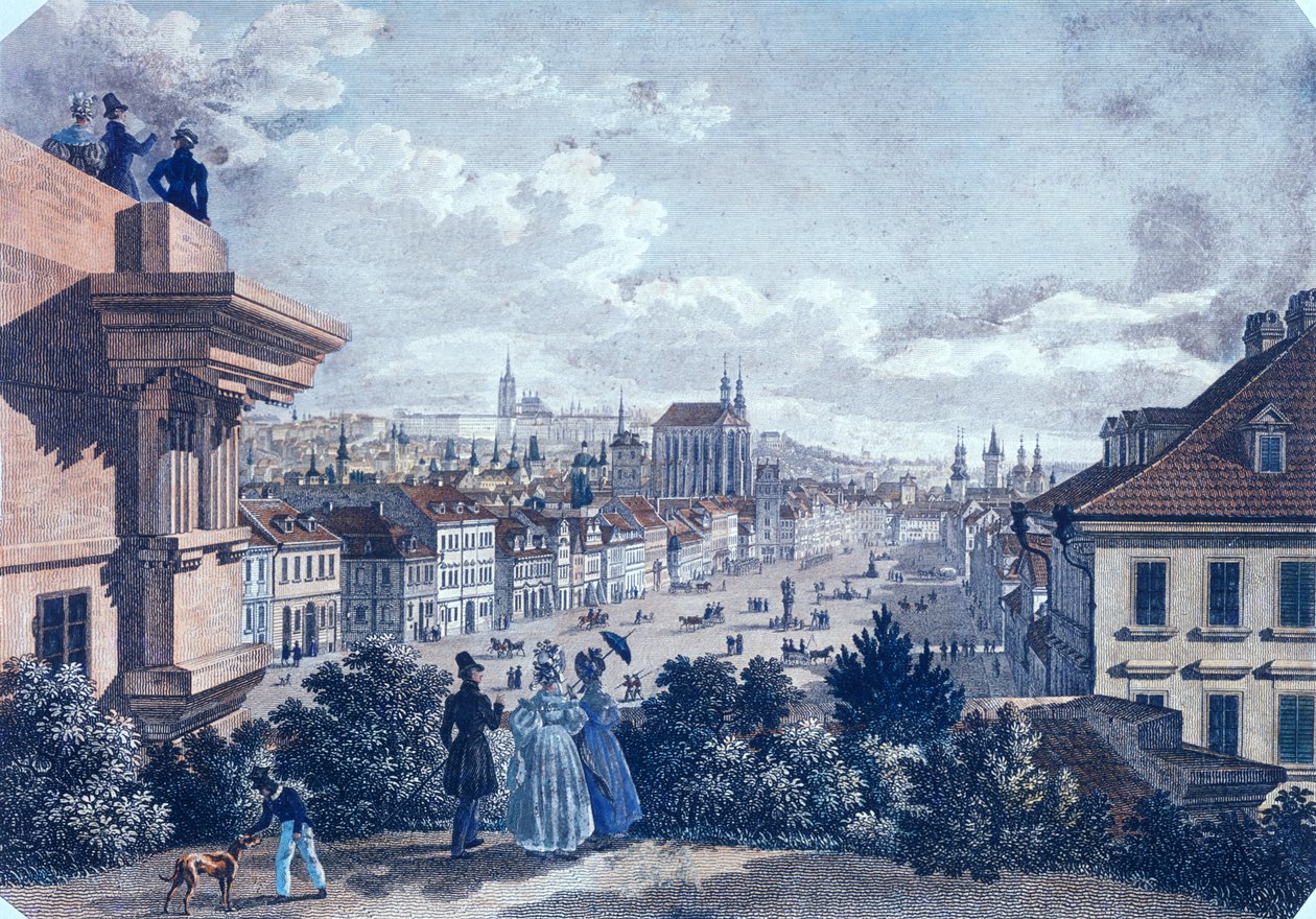 Paardenmarkt op het Wenceslasplein, Praag, 1835 door Vincenc and Geissler, F. Morstadt