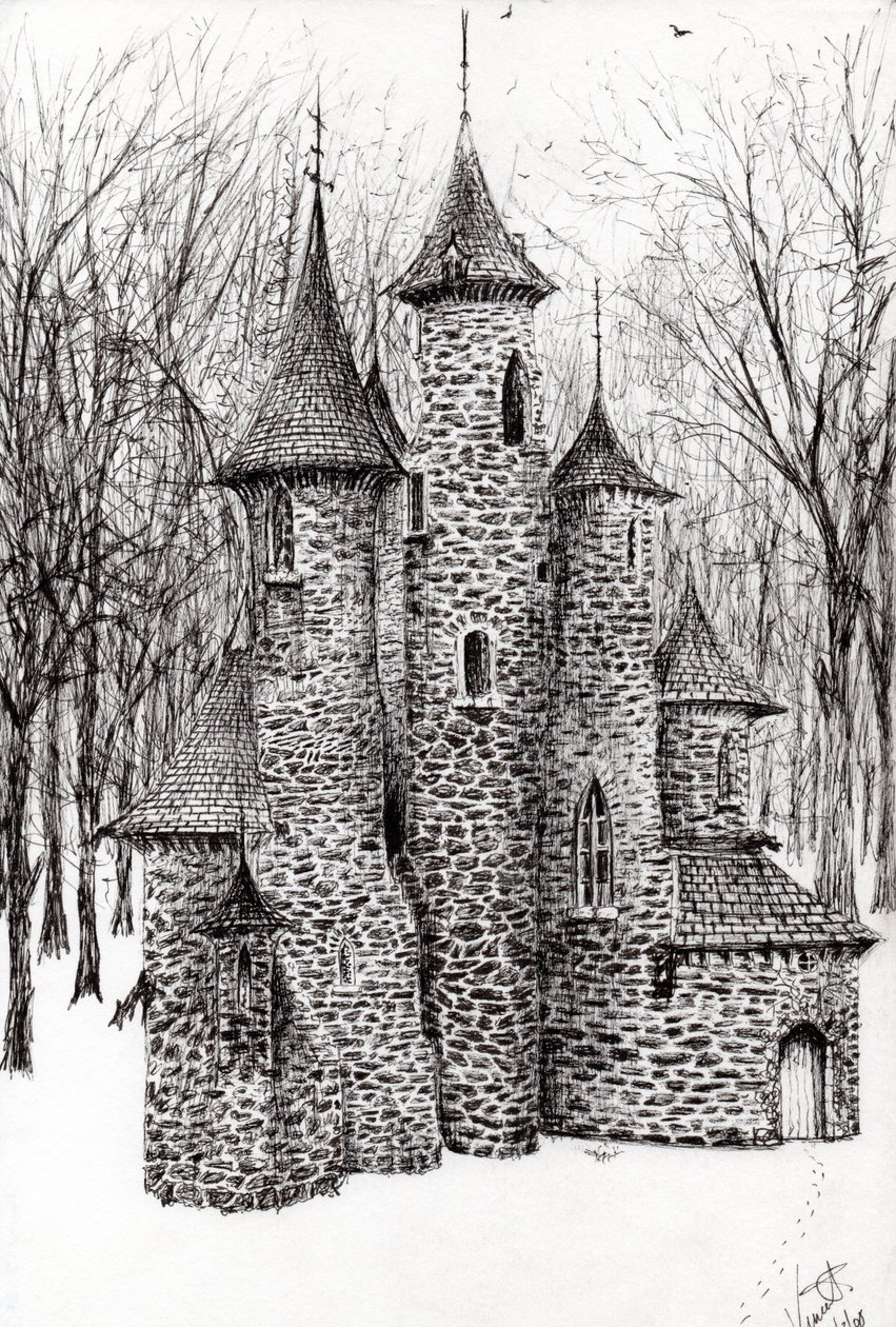 poortgebouw van het kasteel in het bos van Findhorn door Vincent Alexander Booth