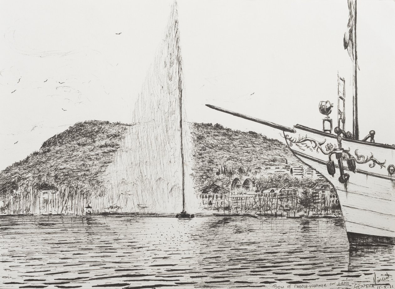 Geneefse fontein en boeg van pleziercruiser, 2011 door Vincent Alexander Booth
