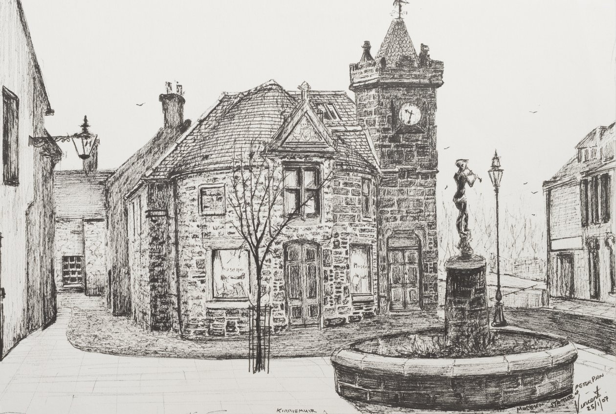 Peter Pan Beeld, Kirriemuir, Schotland, 2007, (inkt op papier) door Vincent Alexander Booth