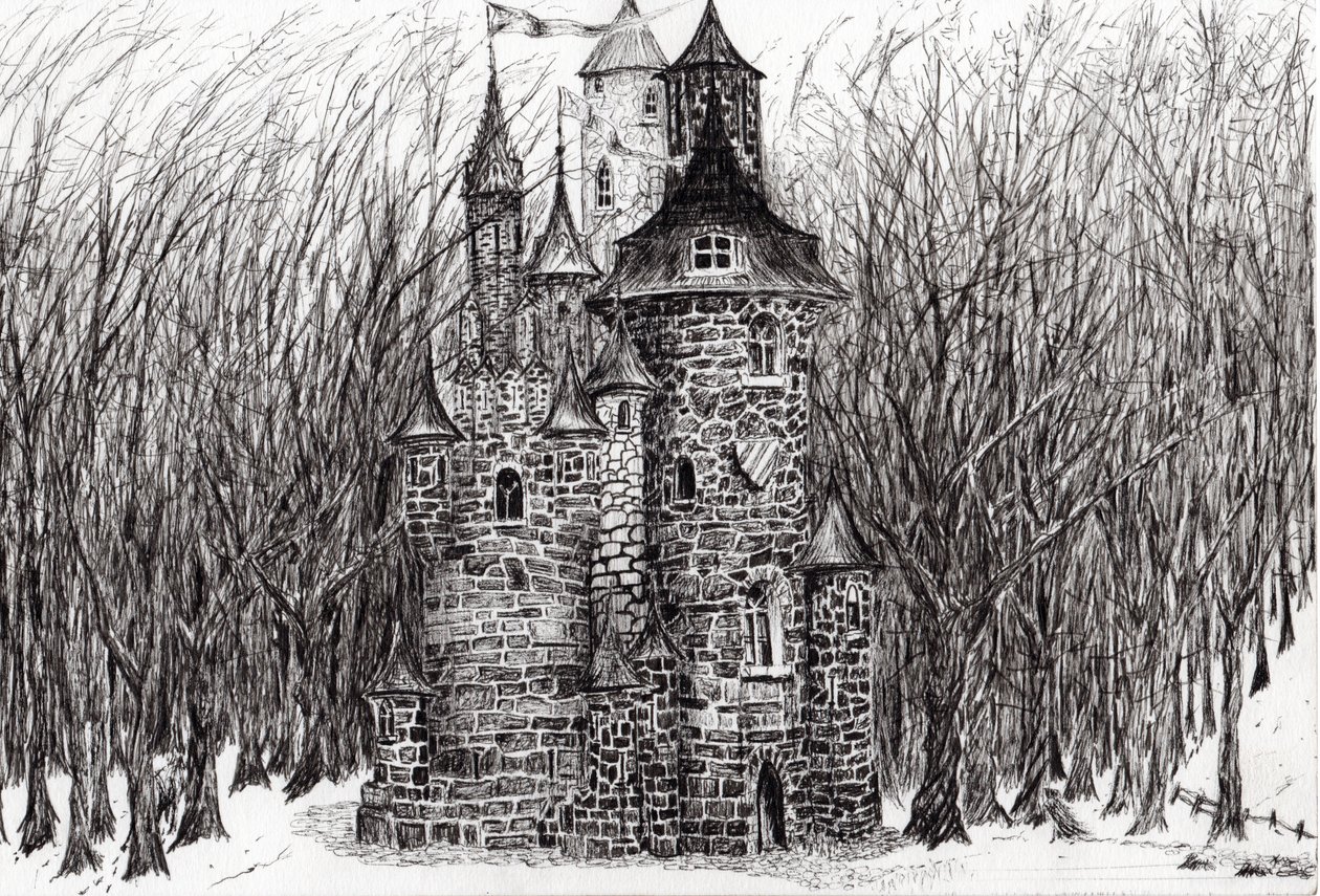 het kasteel in het bos van Findhorn door Vincent Alexander Booth