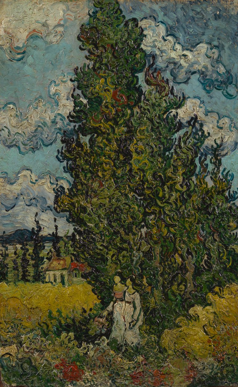 Cipressen en twee vrouwen door Vincent van Gogh