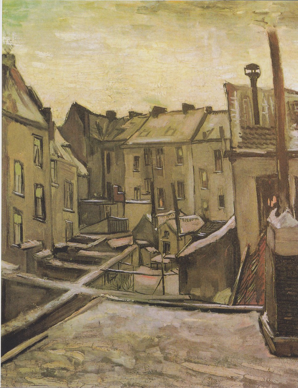 Achtertuinen in Antwerpen in de sneeuw door Vincent van Gogh