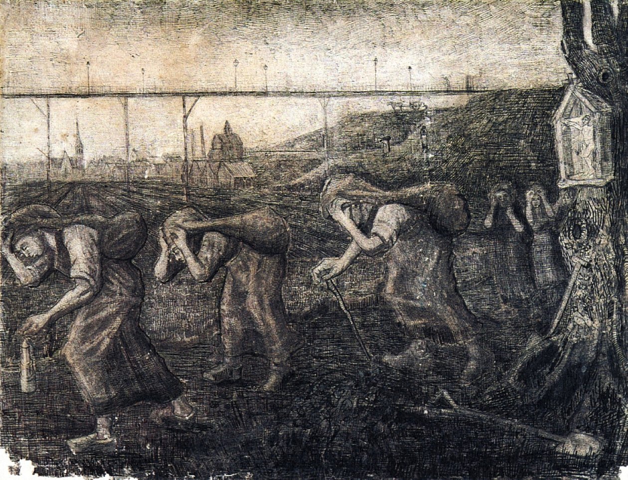Mijnwerkersvrouwen dragen zakken, de lastdragers door Vincent van Gogh
