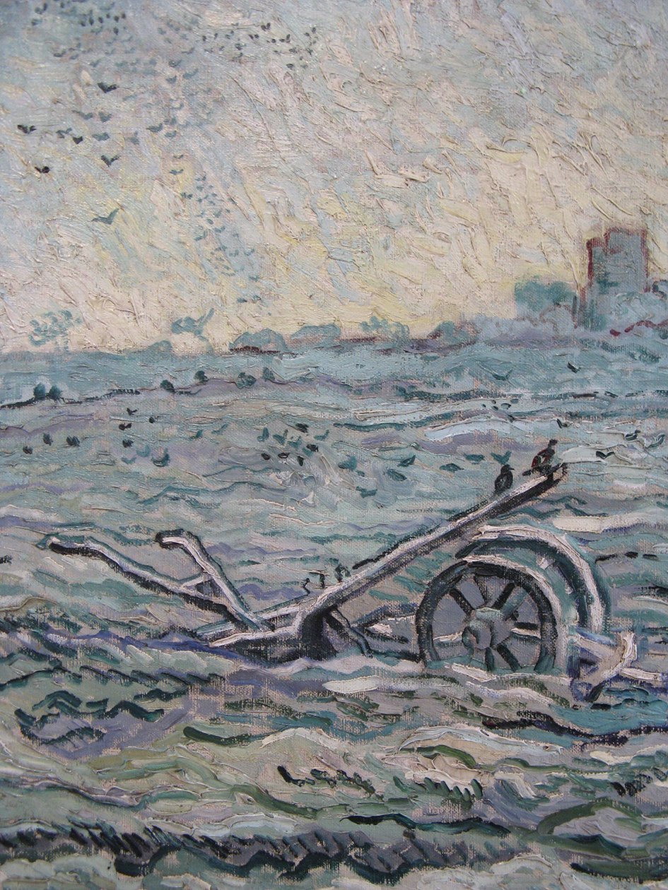 Ondergesneeuwd veld met een eg door Vincent van Gogh
