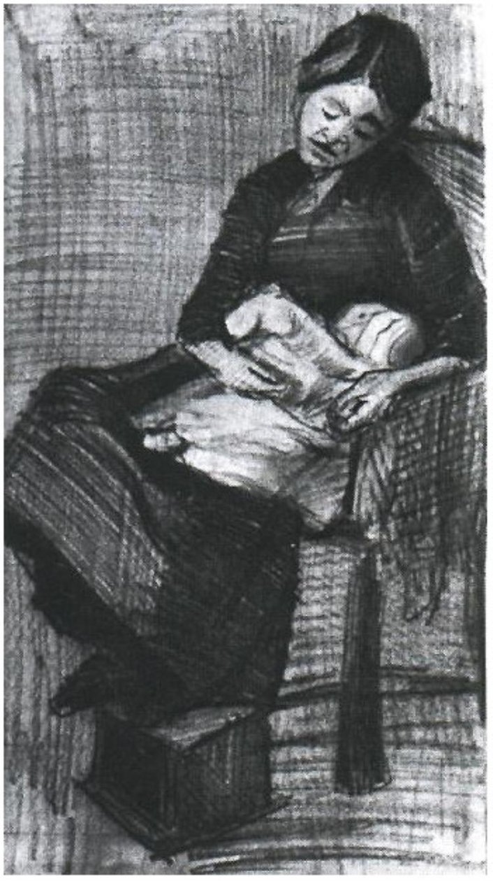 Sien voedt baby F1063 Vincent van Gogh door Vincent van Gogh