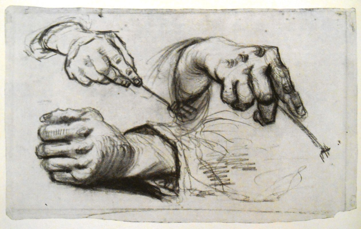Drie handen, twee met een vork door Vincent van Gogh