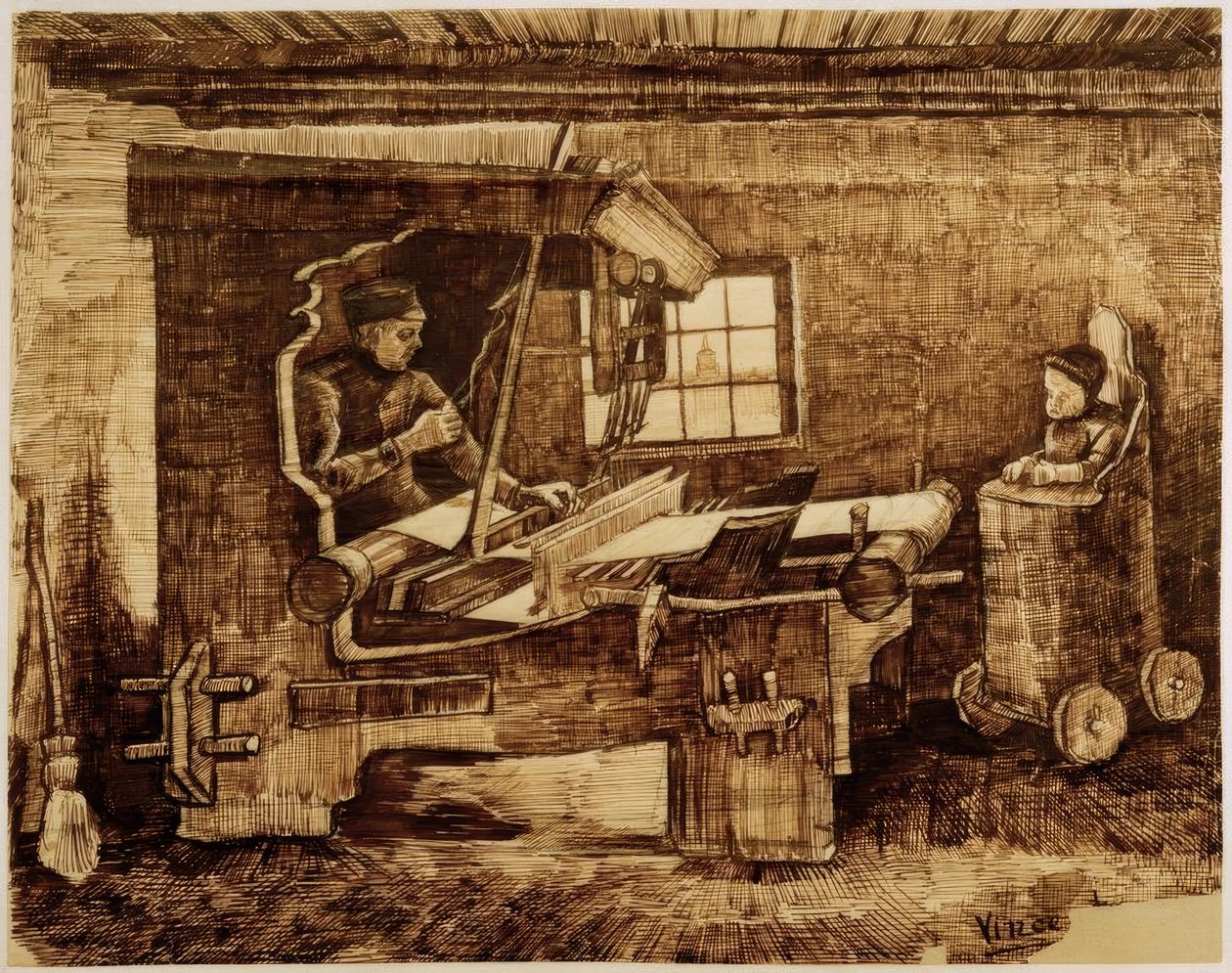 Wever met een klein kind in een hoge stoel door Vincent van Gogh