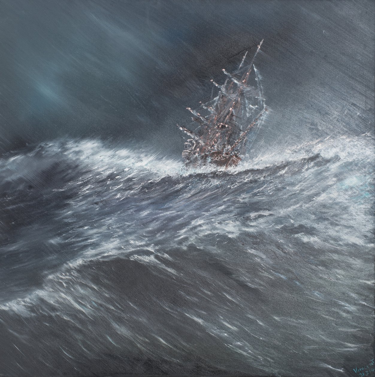 Beagle in een storm bij Kaap Hoorn, 24 dec. 1832 door Vincent Alexander Booth