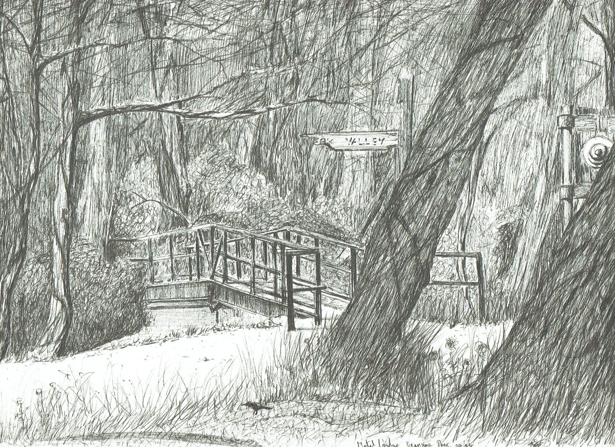 De oude metalen brug, Bramhall park door Vincent Alexander Booth