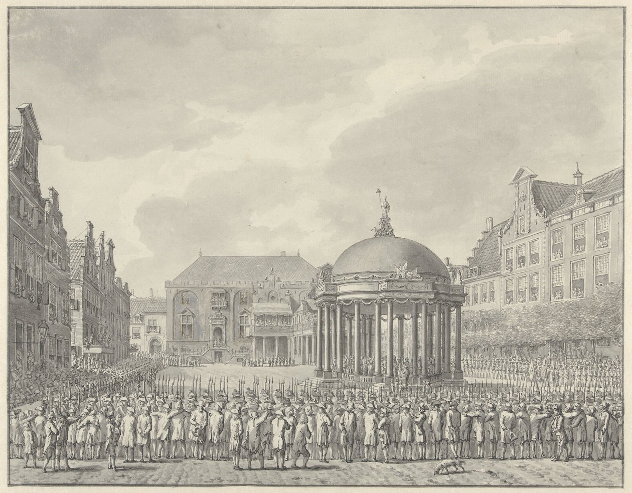Beëdiging van het Regeringsreglement op de Grote Markt te Haarlem, 5 september 1787 door Vincent Jansz. van der Vinne (signed by artist)