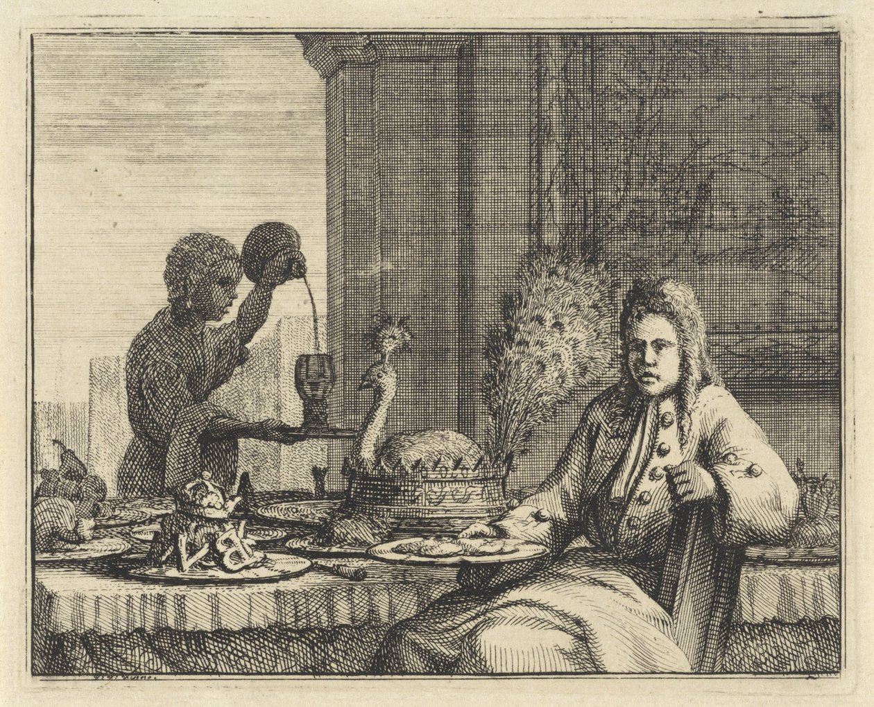 Man bij een gedekte tafel door Vincent Laurensz. van der Vinne (II)