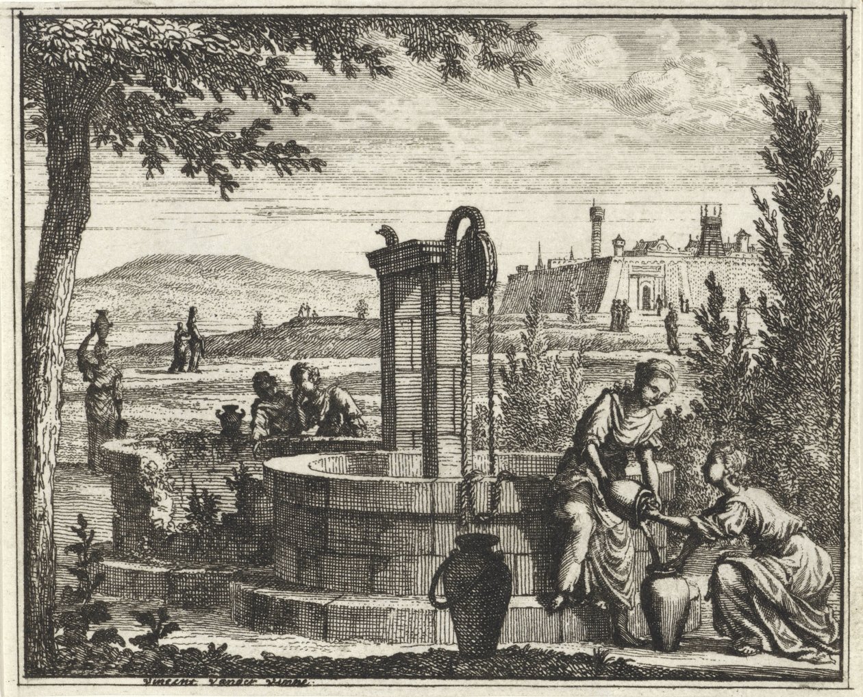 Vrouwen bij een waterput door Vincent Laurensz. van der Vinne (II)