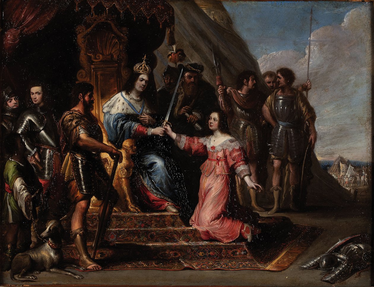 Allegorie op gerechtigheid of Esther voor Ahasveros door Vincent Malò (I)