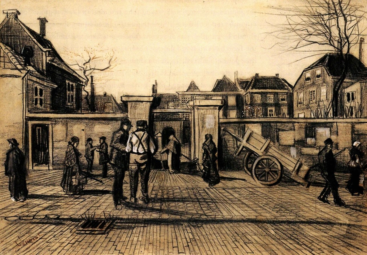 1882, Ingang van de Stadsbank van Lening te Den Haag. Vincent van Gogh door Vincent van Gogh