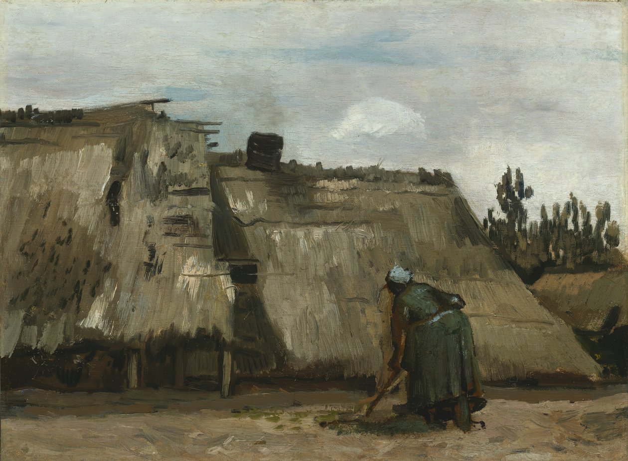 Boerin die graaft voor haar huisje, ca. 1885 door Vincent van Gogh