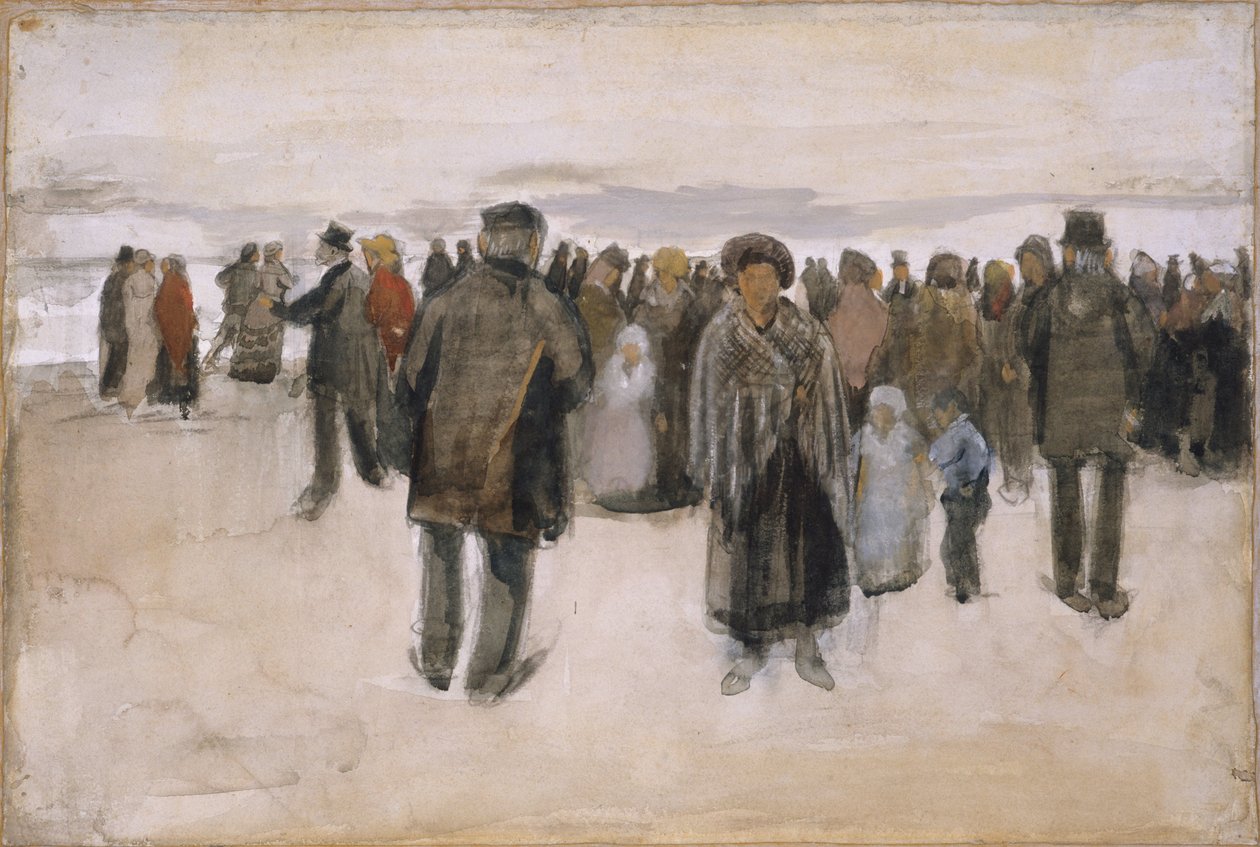 Het strand van Scheveningen / Mensen die over het strand wandelen door Vincent van Gogh