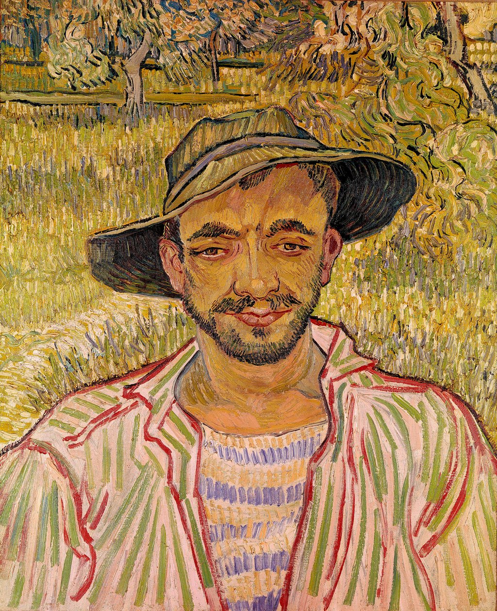 Buste van boerengezicht met strohoed. Schilderij door Vincent Van Gogh (1853-1890) 1889 door Vincent van Gogh