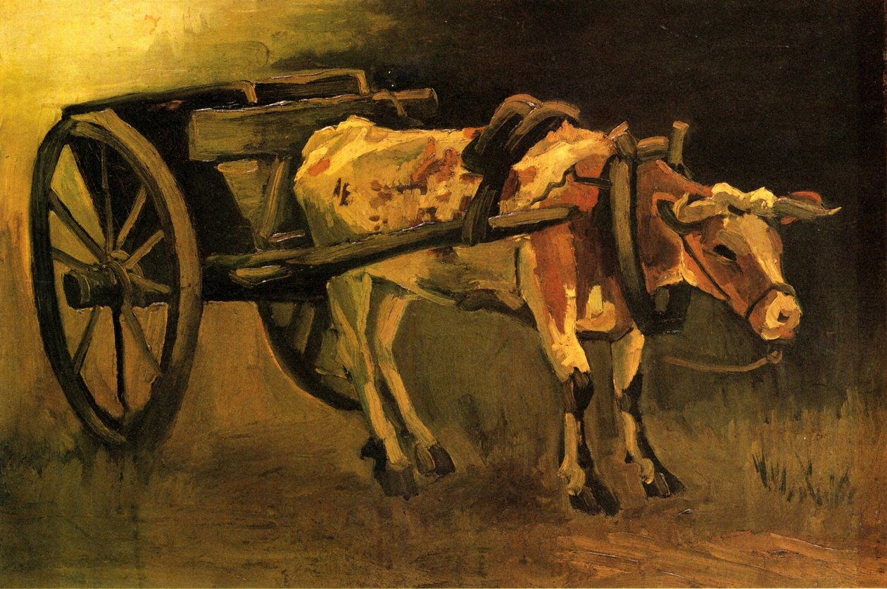 Kar met rode en witte os door Vincent van Gogh