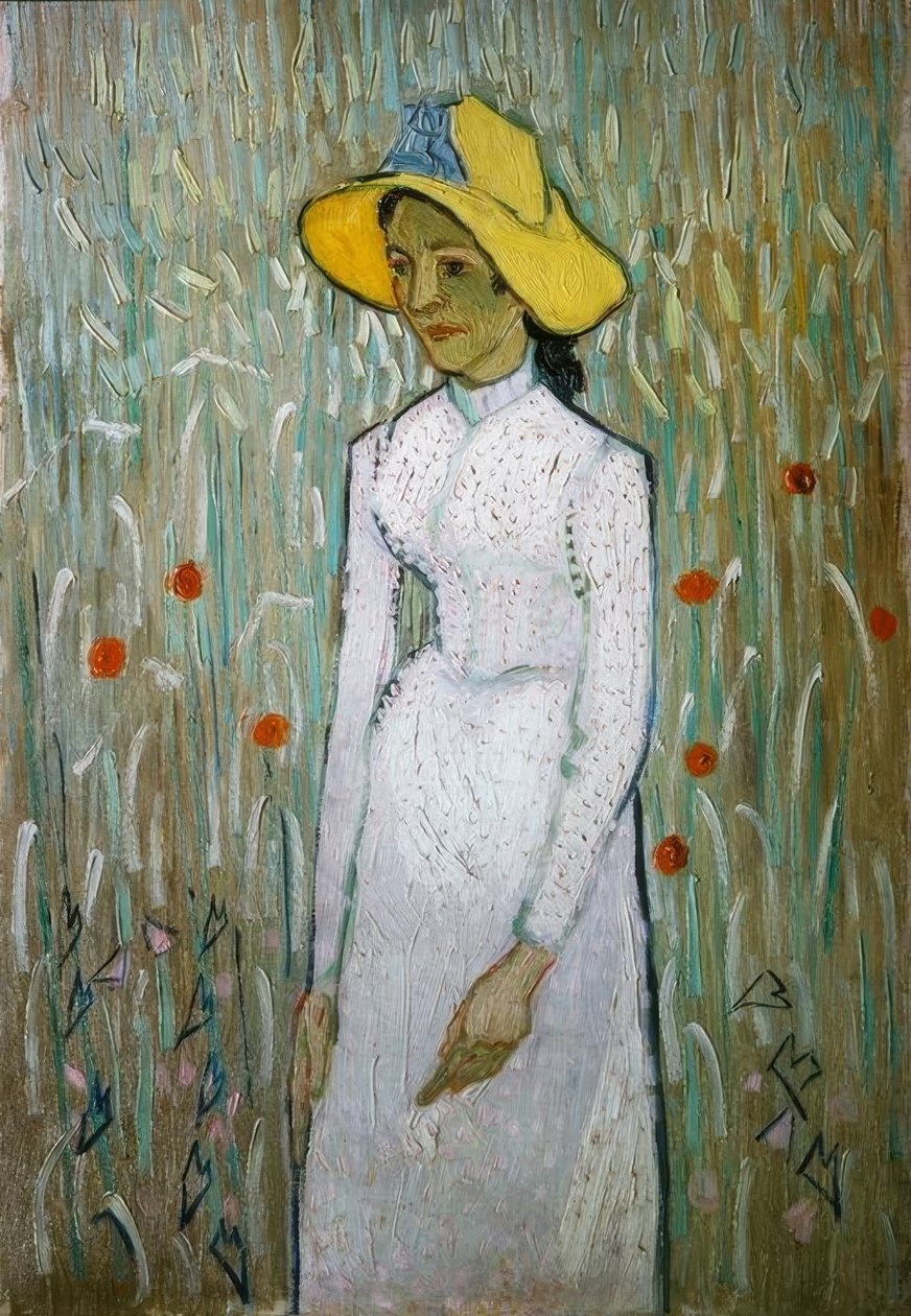 Jong meisje, staand voor een tarweveld door Vincent van Gogh