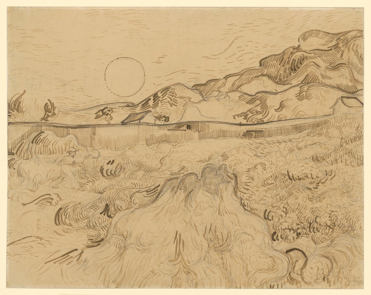 Kornfeld, de maaimachine (Le fauchair) door Vincent van Gogh