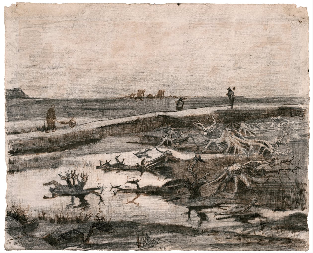 Landschap met veenstammen (Werk op het land) door Vincent van Gogh
