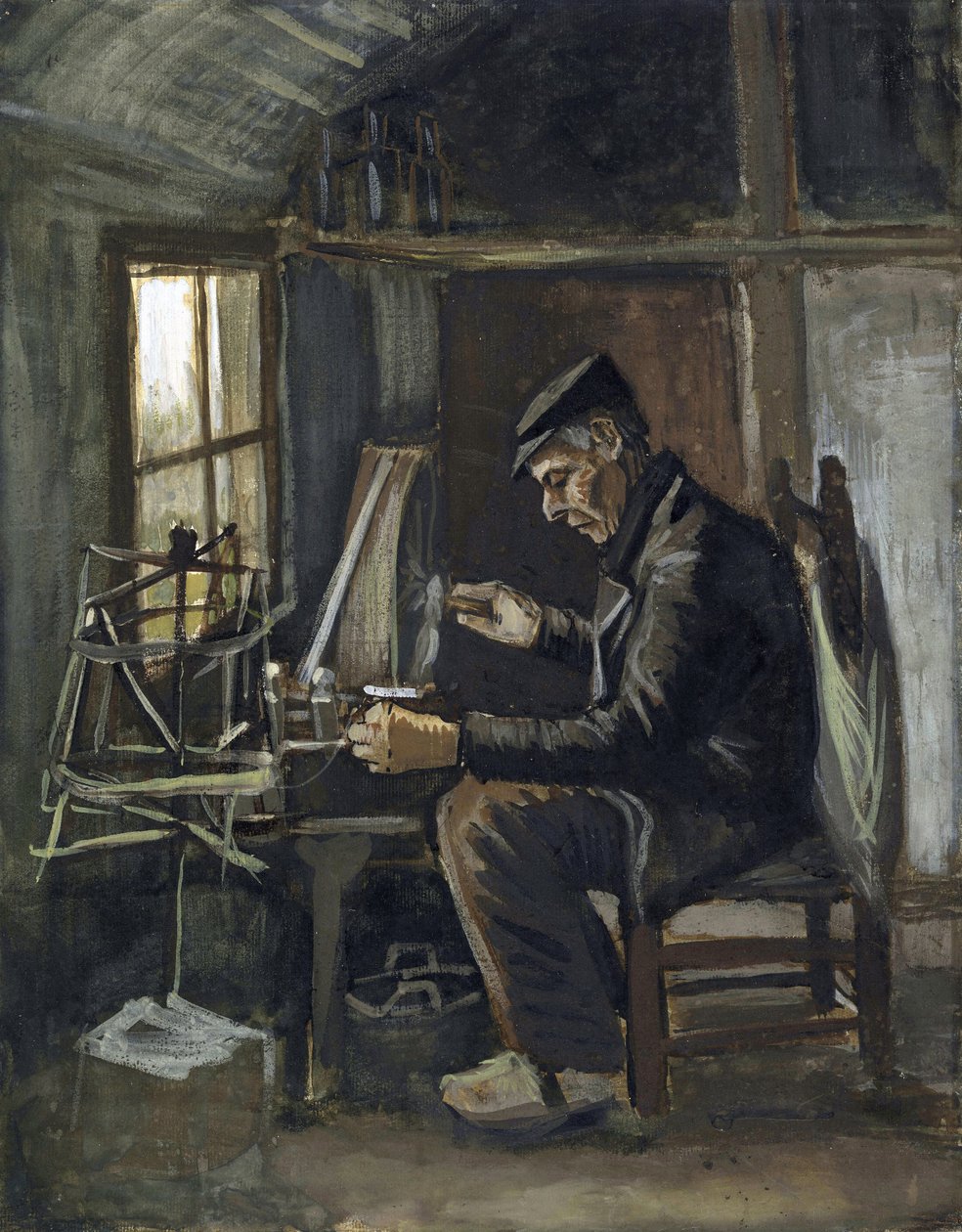 Man die garen opwindt door Vincent van Gogh