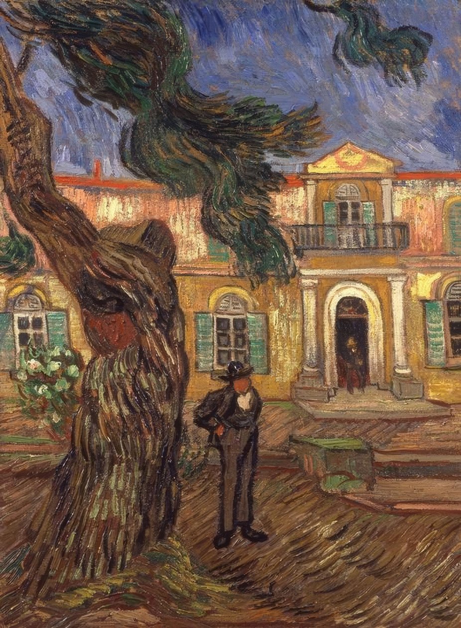 Pijnboom en figuur voor het ziekenhuis Saint-Paul door Vincent van Gogh