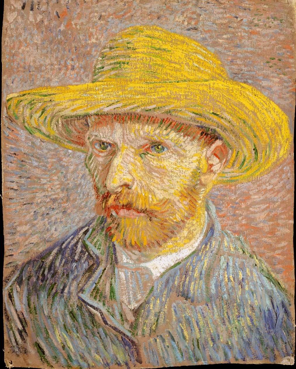 Zelfportret met strohoed (voorzijde: De aardappelschilster) door Vincent van Gogh