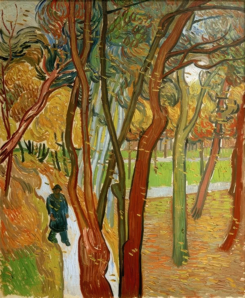 Wandelaars in het park met vallende bladeren door Vincent van Gogh