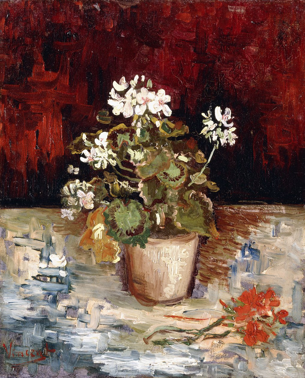 Stilleven pot met geraniums, 1886 door Vincent van Gogh