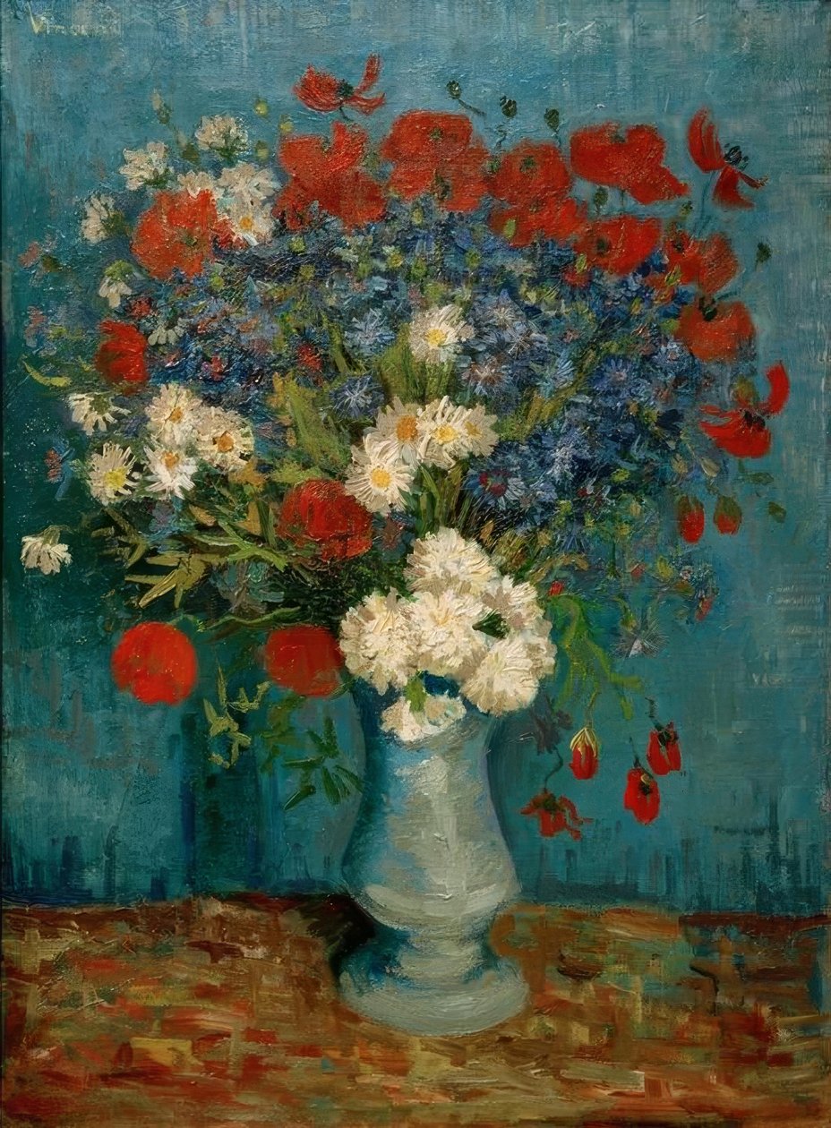 Stilleven: Vaas met korenbloemen en klaprozen door Vincent van Gogh