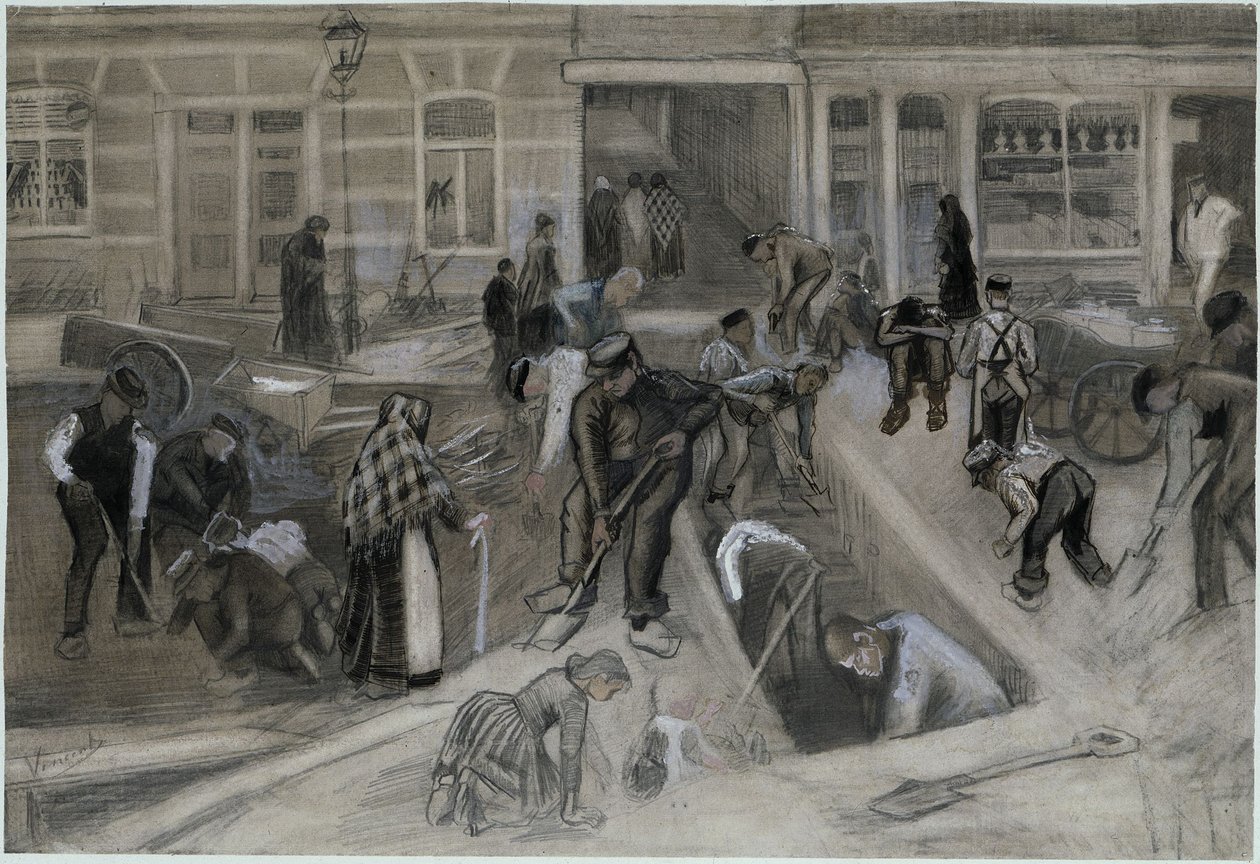 Wegwerkers bij het uitgraven van een trappenhuis door Vincent van Gogh