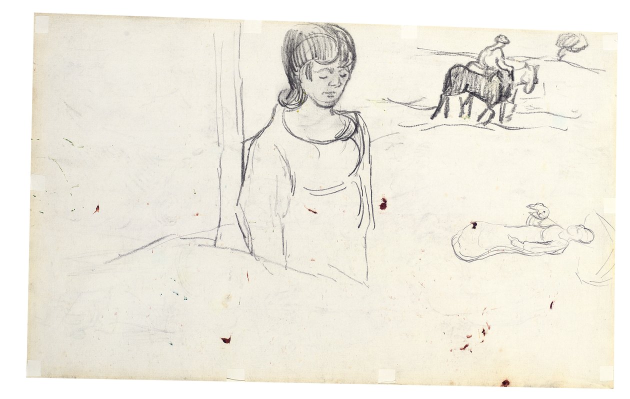Studies van vrouw en boerenlandschap door Vincent van Gogh