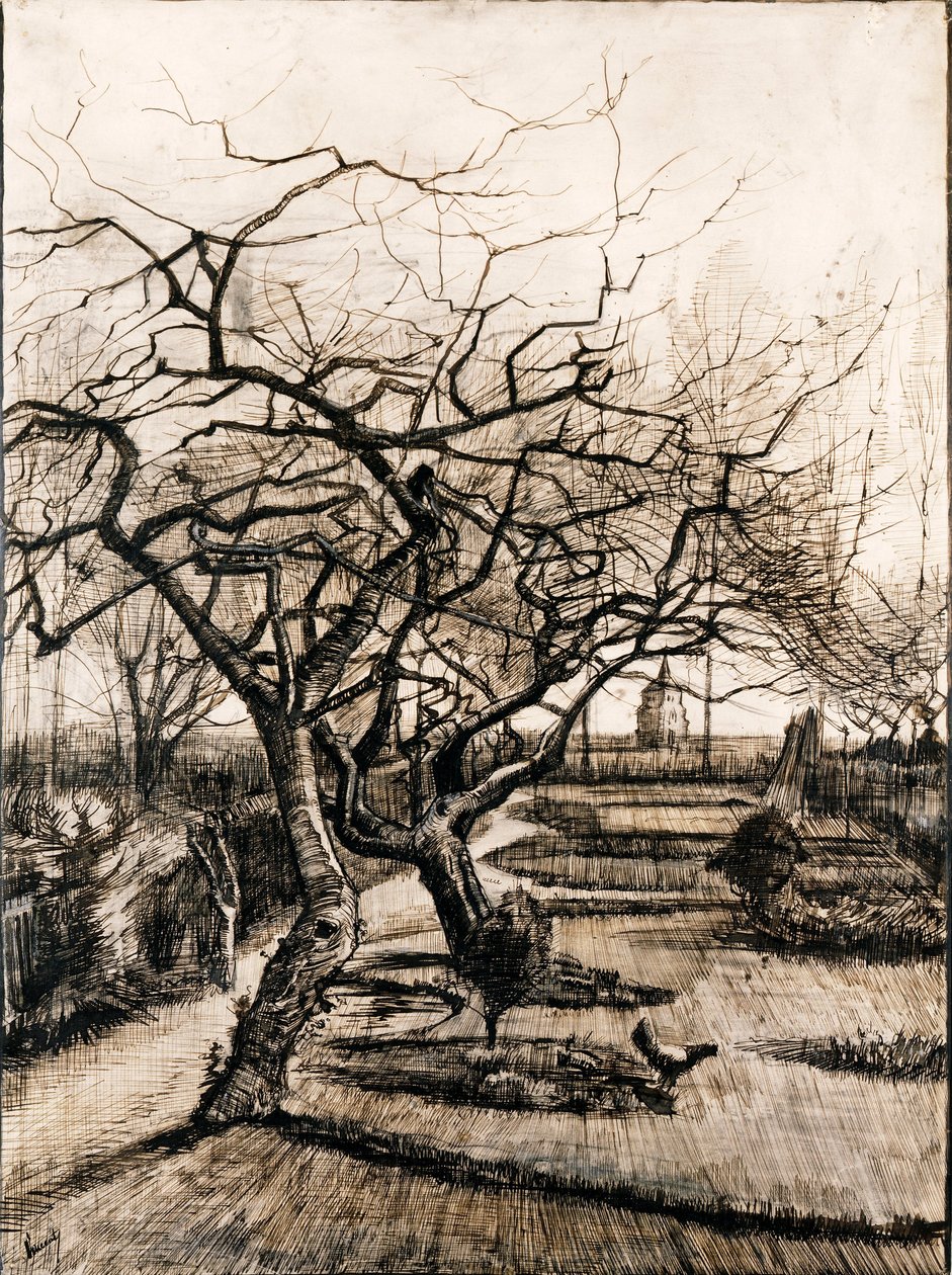 De pastorie tuin in Nuenen in de winter door Vincent van Gogh