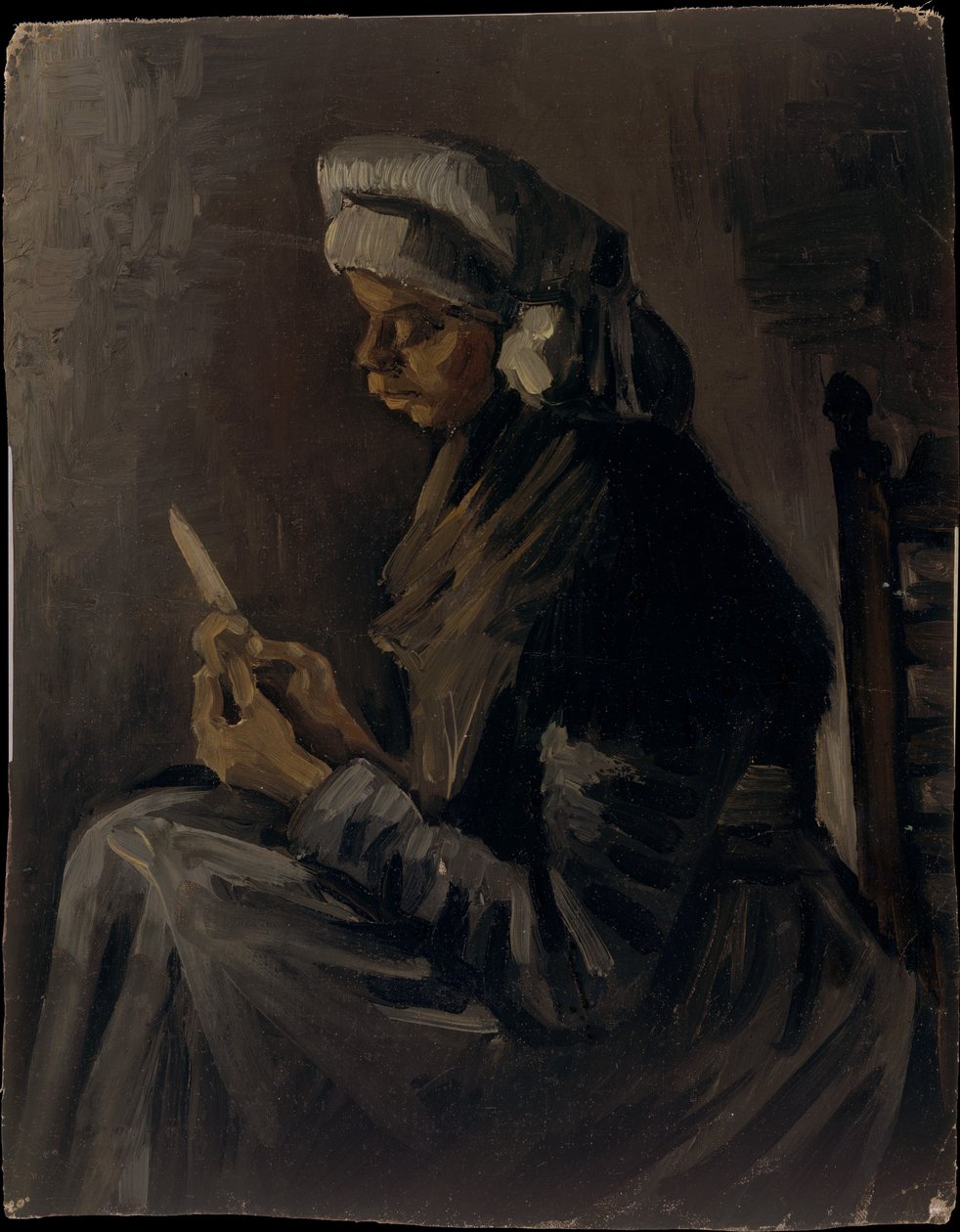 De aardappelschiller (achterzijde: Zelfportret met een strohoed) door Vincent van Gogh