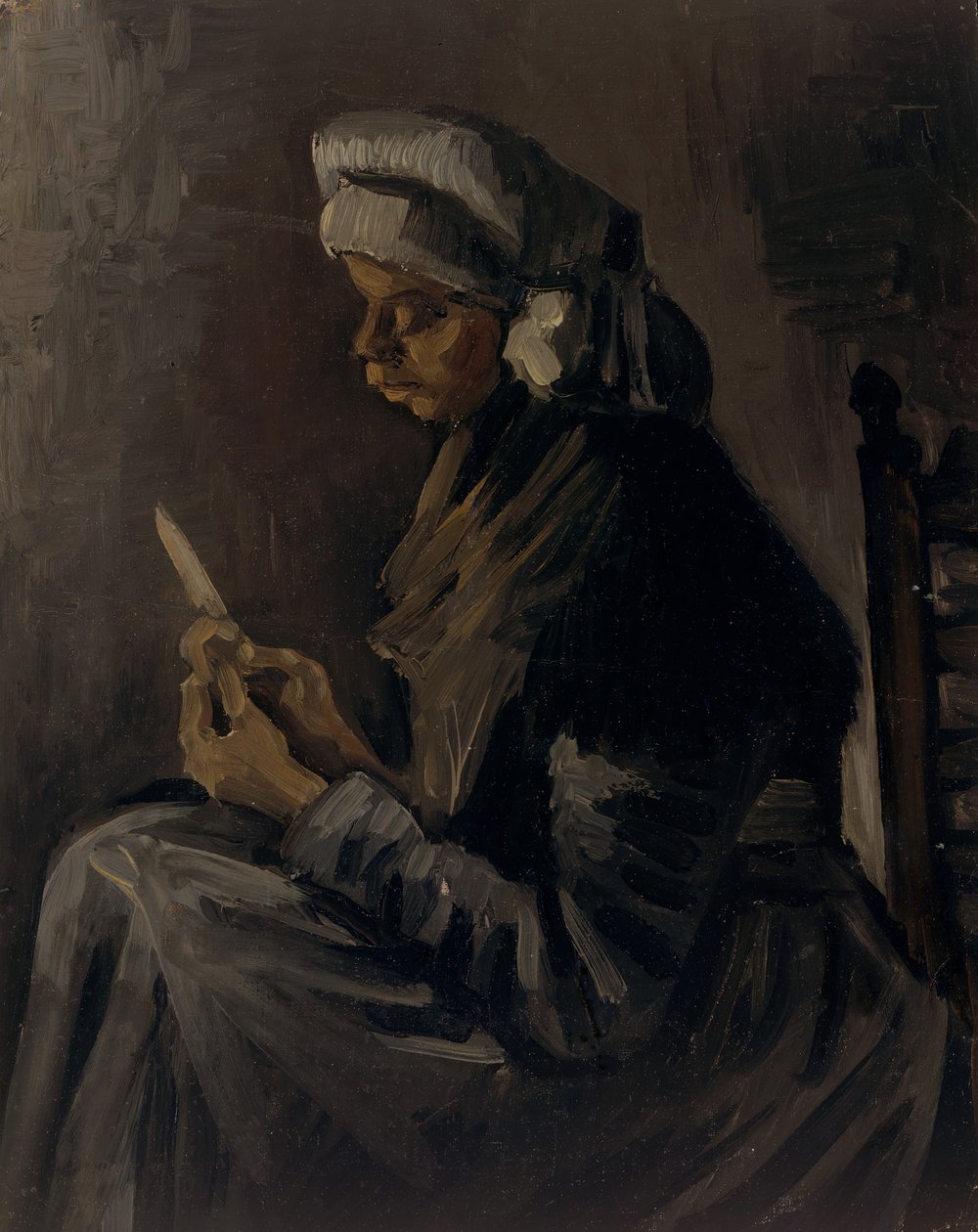 De Aardappelschiller keerzijde: Zelfportret met een Strohoed door Vincent van Gogh