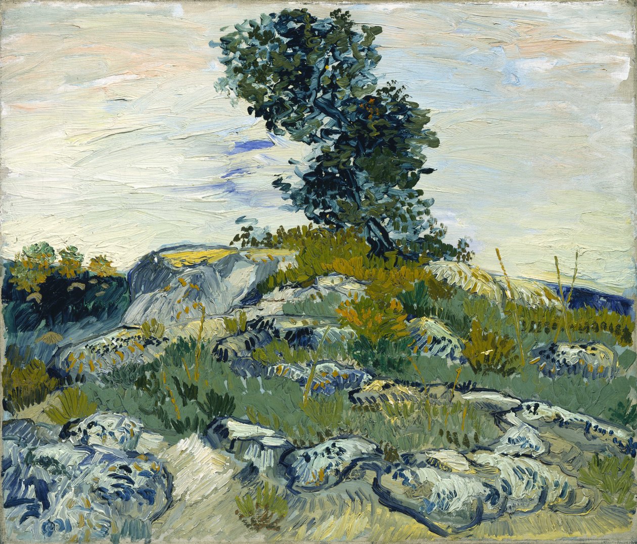 De rotsen / Rotsen met eik door Vincent van Gogh