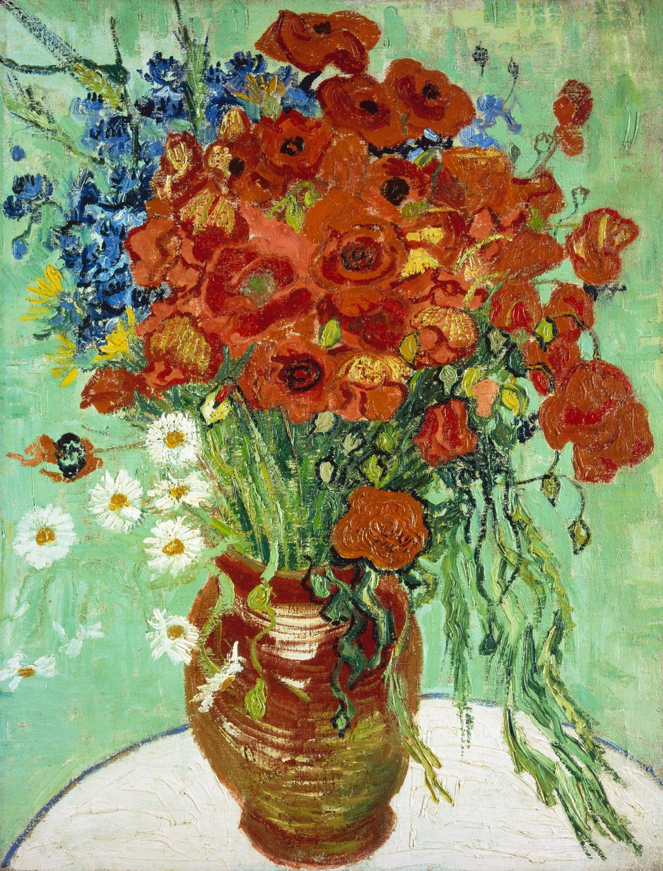Vaas met korenbloemen en klaprozen door Vincent van Gogh