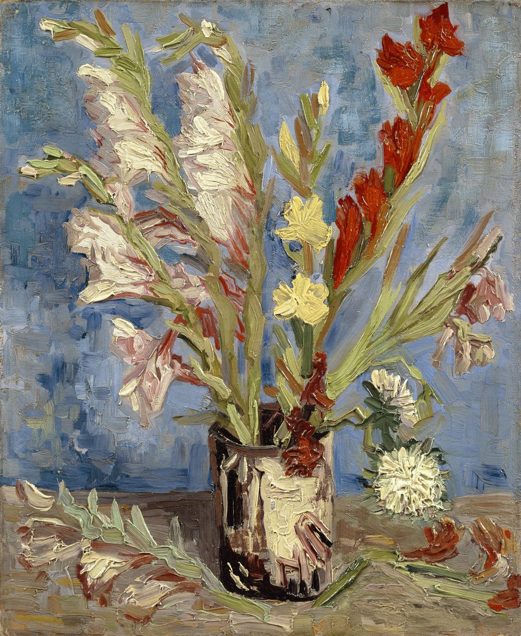 Vaas met gladiolen en Chinese asters door Vincent van Gogh