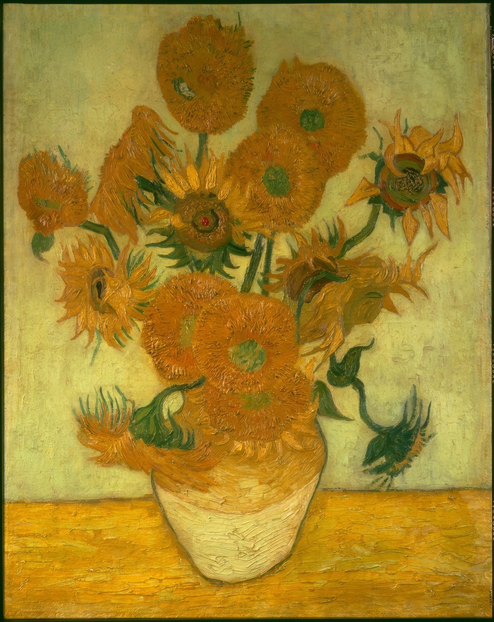 Veertien zonnebloemen in een vaas door Vincent van Gogh