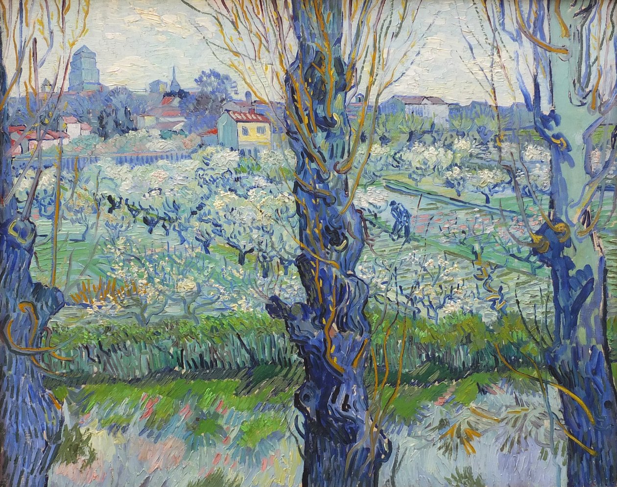 Uitzicht op Arles, bloeiende boomgaarden door Vincent van Gogh
